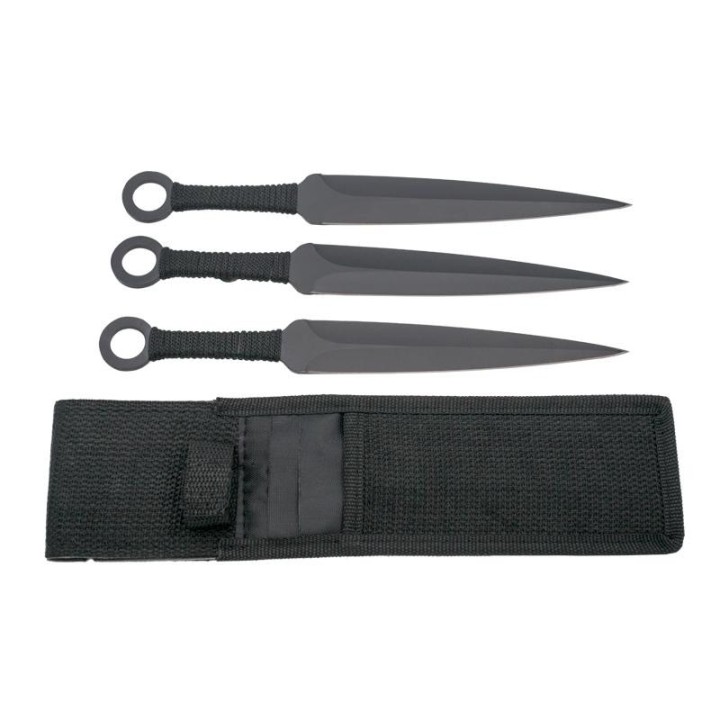 Jeu 3 couteaux de lancer réglable Third 13,5cm - inox noir + cordelette