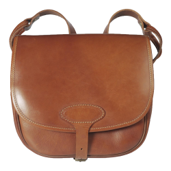 Sac à cartouche  - Cuir couleur Cognac + poche avant -  24X22cm