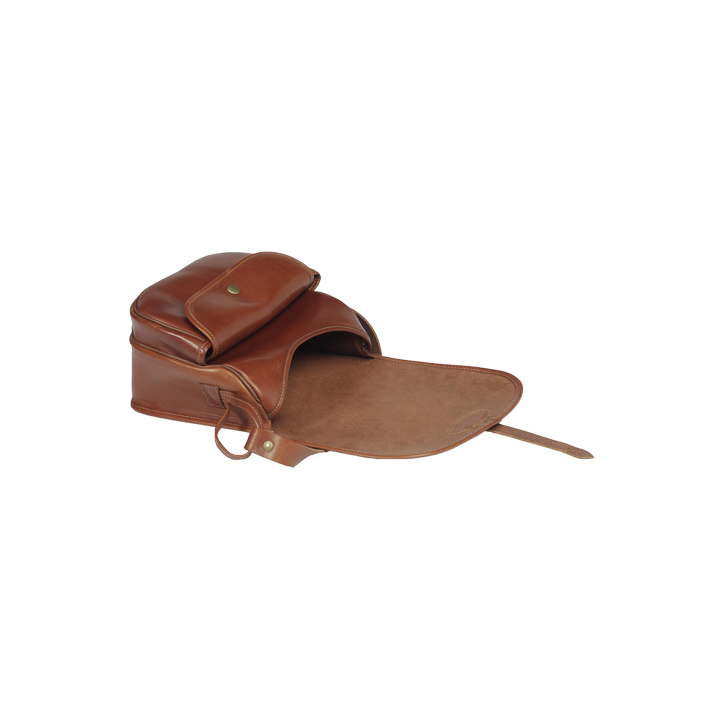 Sac à cartouche  - Cuir couleur Cognac + poche avant -  24X22cm